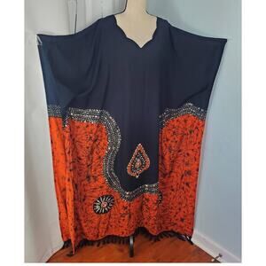 Manta Orange and Black caftan - Size 1X